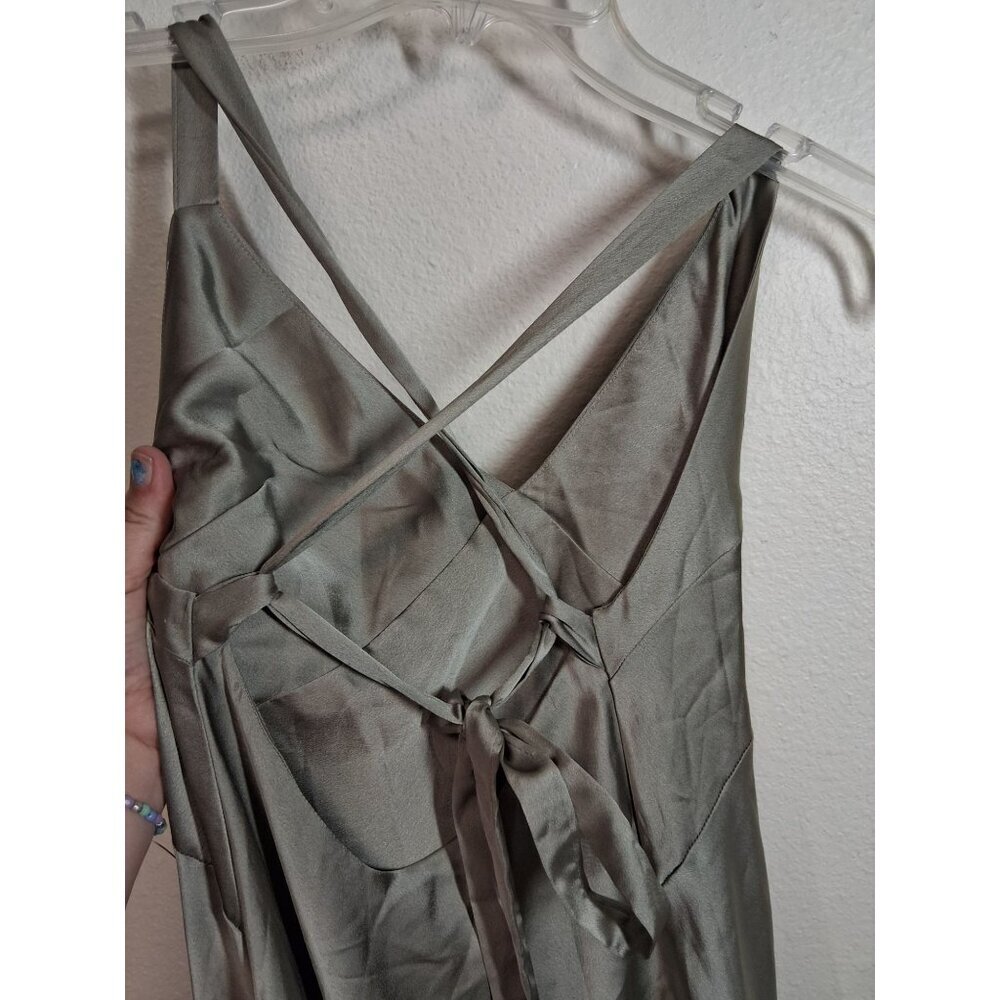 NWOT Show Me Your MuMu Dress Satin Floor Length Formal Gown Low Back Green XS - Picture 4 of 7